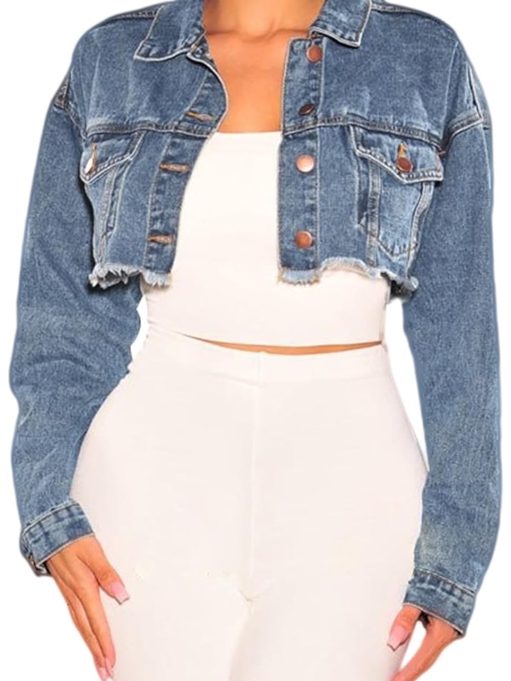 Amazon Blue Cropped Distressed Jean Jacket